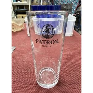 PATRON TEQUILA Weighted Shot‎ Glass Clear Black Etched Logo Tall 2oz